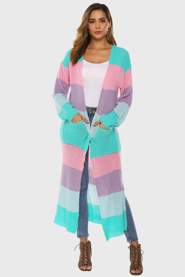 Color Block Long Sleeve Pocketed Cardigan - Image 4