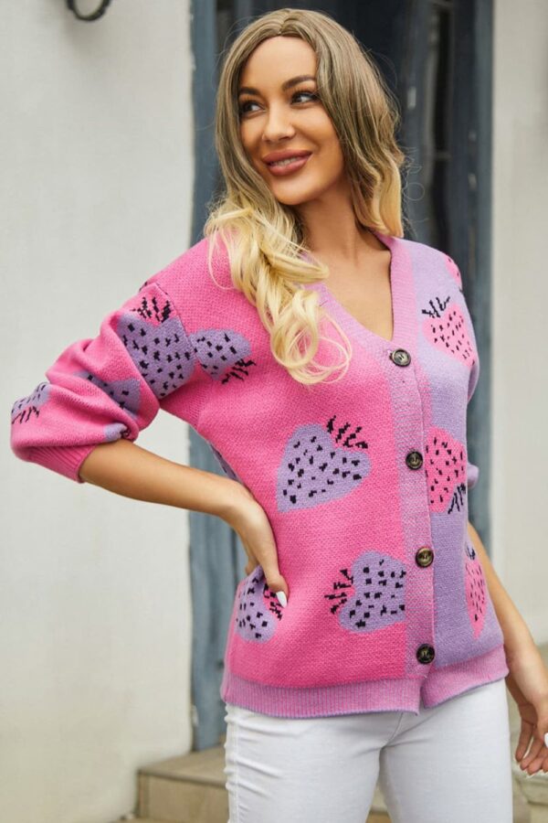 Printed V-Neck Button-Down Long Sleeve Cardigan - Image 12