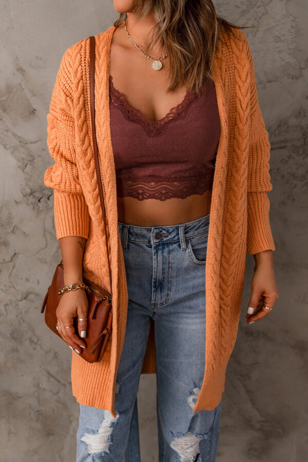 Double Take Cable-Knit Open Front Sweater Cardigan - Image 8