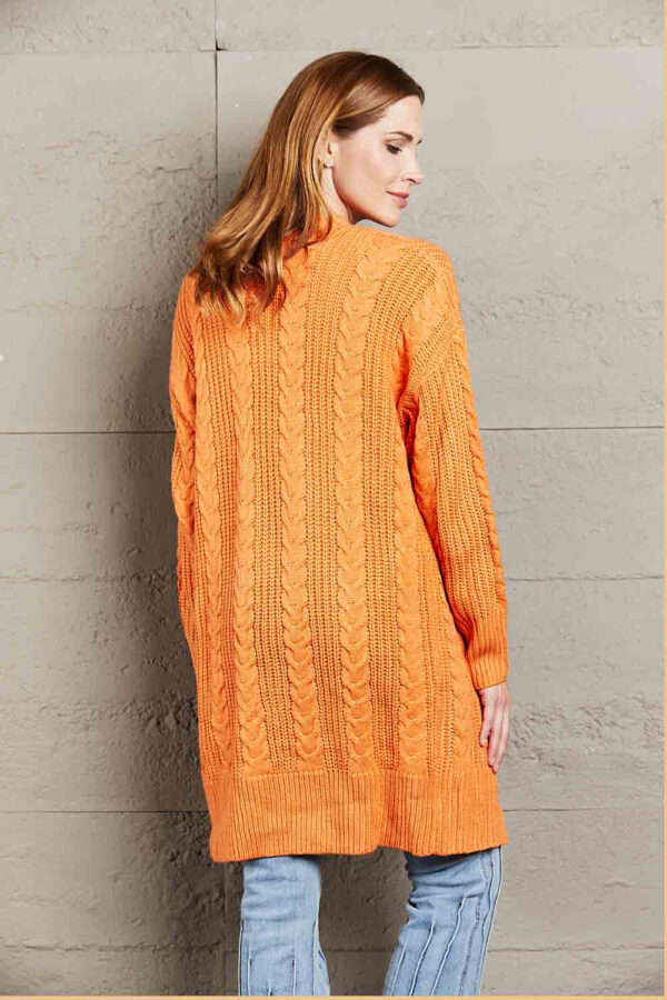 Double Take Cable-Knit Open Front Sweater Cardigan - Image 2