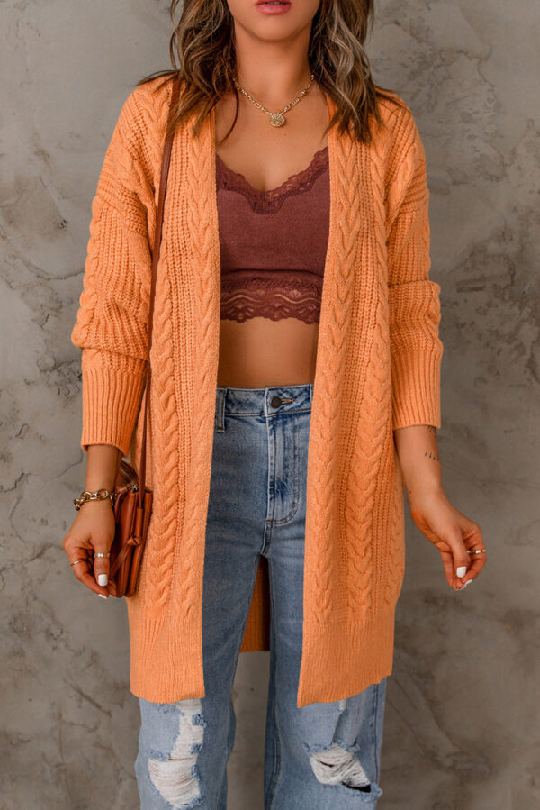 Double Take Cable-Knit Open Front Sweater Cardigan - Image 5