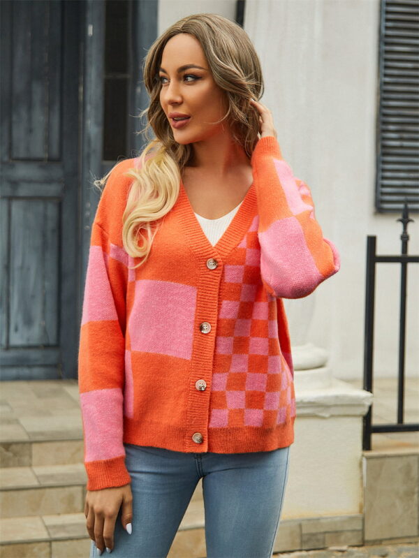 Plaid V-Neck Dropped Shoulder Cardigan - Image 13