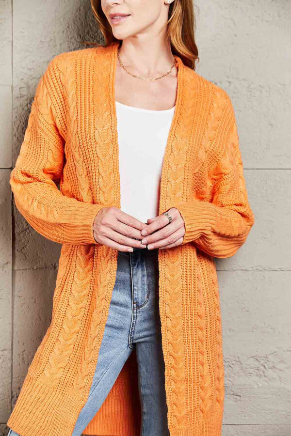 Double Take Cable-Knit Open Front Sweater Cardigan - Image 4