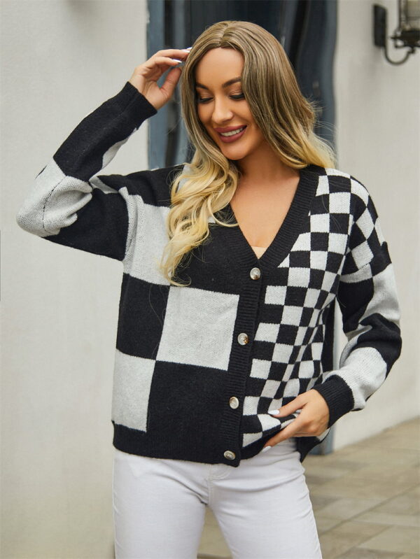 Plaid V-Neck Dropped Shoulder Cardigan - Image 7