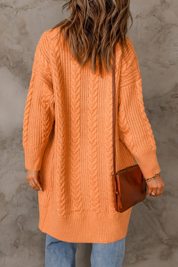 Double Take Cable-Knit Open Front Sweater Cardigan - Image 9